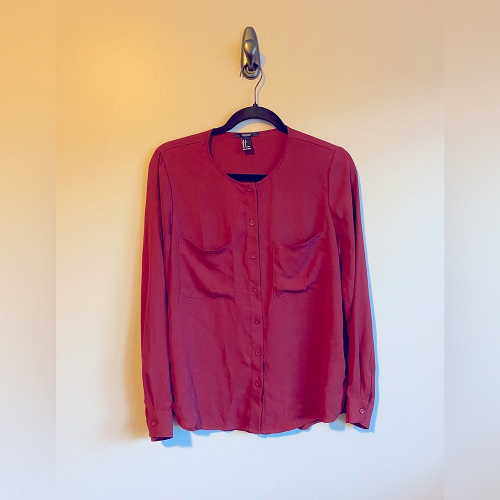 Forever 21 Button Front Blouse in Maroon
